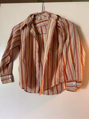 Multi-Stripe Button-Up Shirt - Orange/Yellow/Red